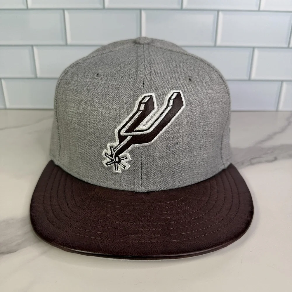 San Antonio Spurs Hat Cap Snap Back Mens Large Gray Brown NBA Wool Blend New Era
